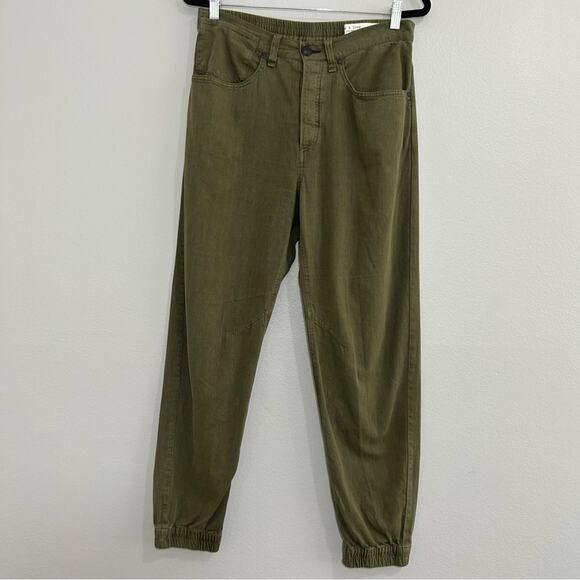Rag & Bone Womens Denim Joggers Size 29 Olive Green High Rise Button Fly Tapered - Picture 1 of 9